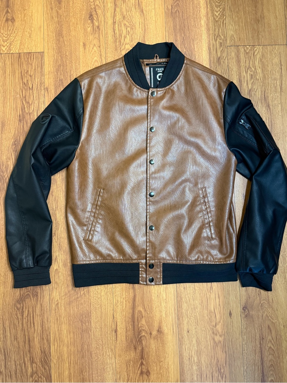 Men's Two-Tone Bomber Jacket — Brown Body with Black Sleeves